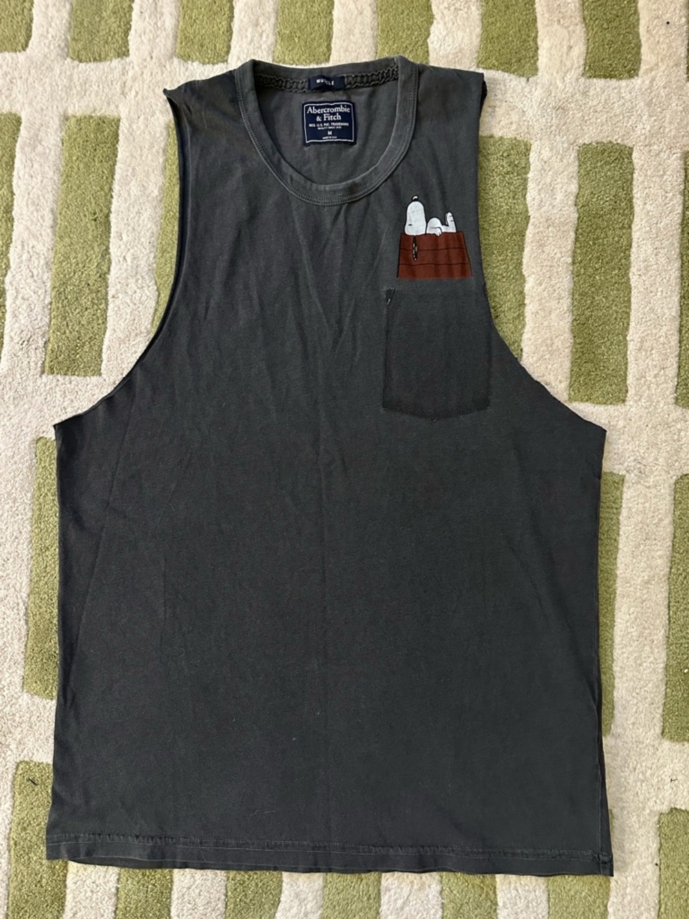 Abercrombie & Fitch Charcoal Gray Graphic Pocket Muscle Tank Snoopy